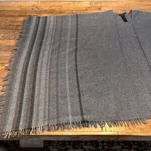 Eileen Fisher Open Front Poncho OS Fringed Wool Blend Gray & Brown Striped